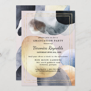 Invitation Formes Abstraites artistiques Gold Navy Graduati