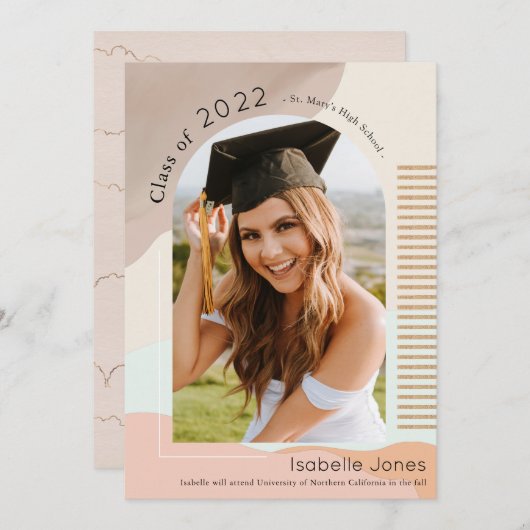 Invitation Formes Abstraites Boho Brown & Arche Rose (Devant / Derrière)