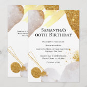 Invitation Formes abstraites de paillettes or rose aquarelle  (Devant / Derrière)