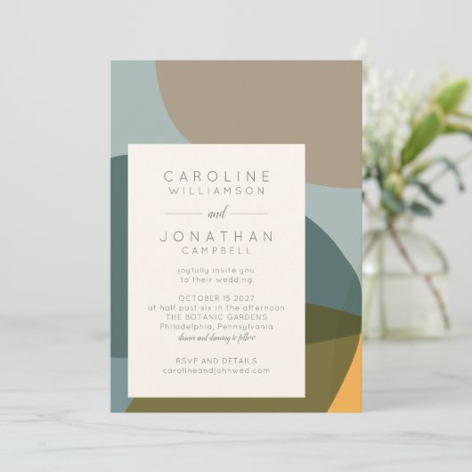 Invitation Formes Abstraites modernes Turquoise Taupe Chic Ma (Debout devant)