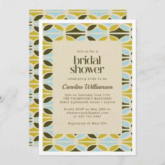 Invitation Formes Abstraites Motif Fête des mariées bleue ver (Devant / Derrière)