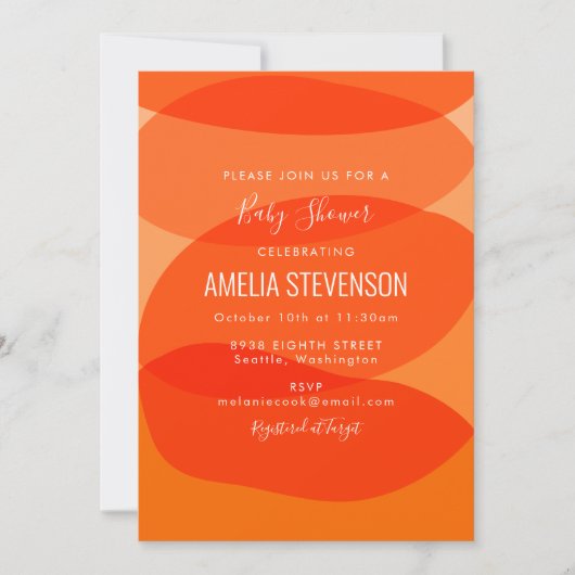 Invitation Formes Abstraites orange modernes Baby shower uniq (Devant)