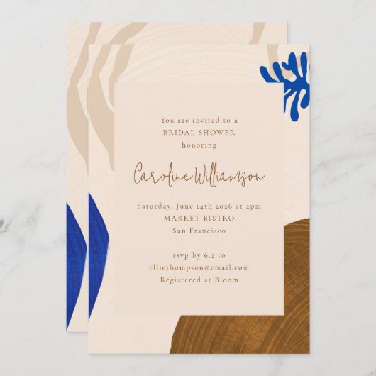 Invitation Formes Abstraites rétro Fête des mariées bleue neu (Devant / Derrière)