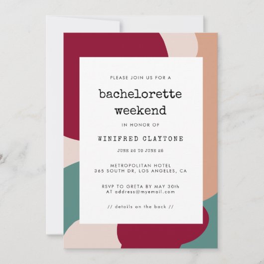 Invitation Formes Abstraites week-end de Bachelorette contemp (Devant)