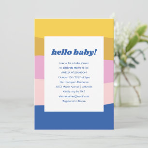 Invitation Formes colorées rétro Baby shower bleu unique