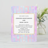 Invitation Formes de rectangle violet et bleu sur mariage ros (Debout devant)