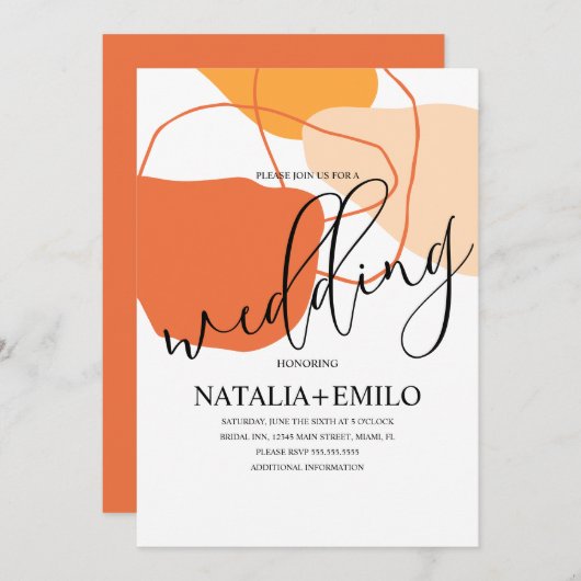 Invitation Formes et lignes Abstraites Mariage en terre cuite (Devant / Derrière)