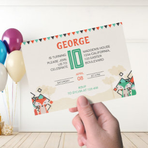 Invitation Formes géométriques colorées mignonnes Renard Anni