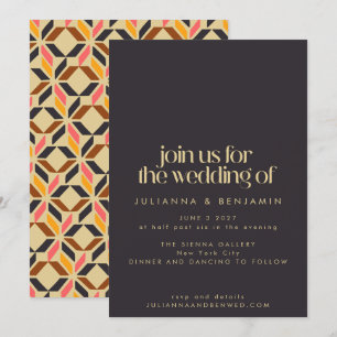 Invitation Formes Géométriques Modernes Mariage Noir Jaune Gr