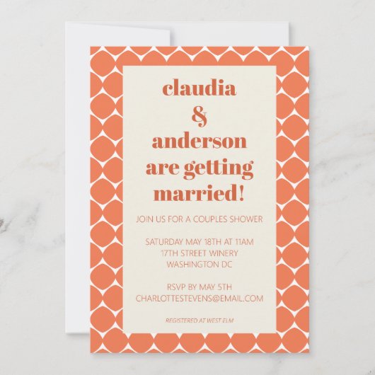 Invitation Formes géométriques Orange Retro Mod Couples Douch (Devant)