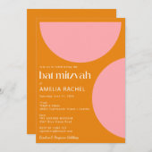 Invitation Formes géométriques simples Bat mitzvah rose orang (Devant / Derrière)