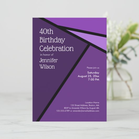 Invitation Formes géométriques violettes modernes 40e anniver (Debout devant)