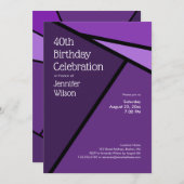 Invitation Formes géométriques violettes modernes 40e anniver (Devant / Derrière)