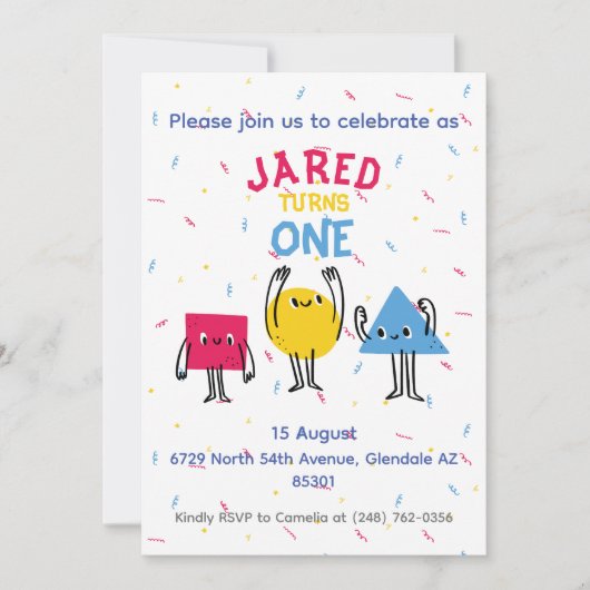 Invitation Formes mignonnes Première fête d'anniversaire Invi (Devant)