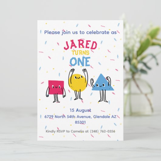 Invitation Formes mignonnes Première fête d'anniversaire Invi (Debout devant)