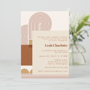 Invitation Formes modernes et ligne Terracotta Bat Bar Mitzva