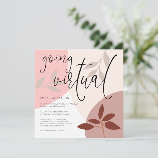 Invitation Formes modernes Feuille Script aller Mariage virtu (Debout devant)