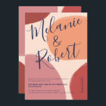 Invitation Formes neutres rétro ton de terre initiales mariag<br><div class="desc">Des tons terre neutres rétro aux formes géométriques abstraites en rouge,  orange avec une typographie élégante bleue. Tournage moderne vers les couleurs rétro traditionnelles. Parfait pour les thèmes mariages automne.</div>