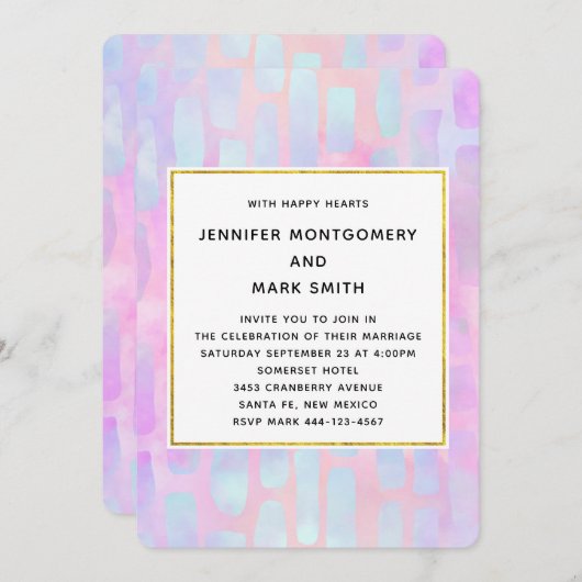 Invitation Formes rectangulaires violettes et bleues sur Mari (Devant / Derrière)