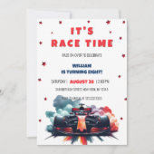 Invitation Formula Race Car Red Smoke Stars F1 Birthday (Devant)
