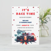 Invitation Formula Race Car Red Smoke Stars F1 Birthday (Debout devant)