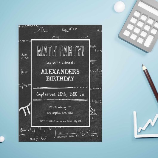 Invitation Formules en mathématiques noires blanches Tableau