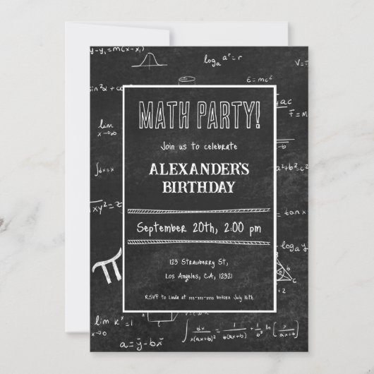Invitation Formules en mathématiques noires blanches Tableau (Devant)