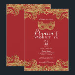 Invitation Fortune Red & Gold Lace Masquerade Sweet 16 Party<br><div class="desc">Personnaliser pour tout événement</div>