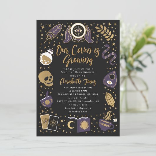 Invitation Fortune Teller Future Witchy Baby shower (Debout devant)