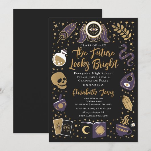 Invitation Fortune Teller Future Witchy Graduation Party (Devant / Derrière)