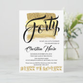 Invitation Forty Gold brush strokies Glam Anniversaire Femmes (Debout devant)