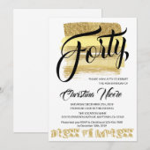 Invitation Forty Gold brush strokies Glam Anniversaire Femmes (Devant / Derrière)