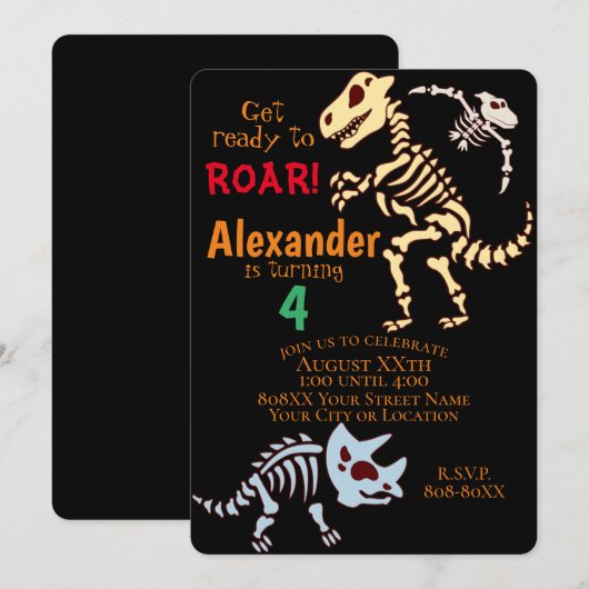 Invitation Fossiles de dinosaures cool (Devant / Derrière)