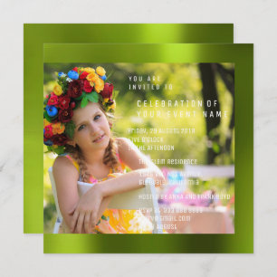 Invitation Foto fête d'anniversaire Cali Green Metal