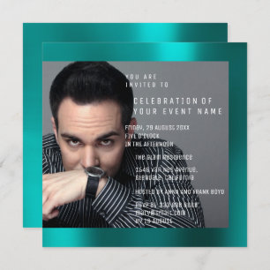 Invitation Foto fête d'anniversaire Gris Turquoise vert VIP M