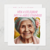 Invitation Foto Personalizada Mis 90 Años - 90 Ans Personnali (Devant / Derrière)