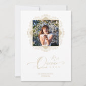 Invitation Foto Quinceañera Español Efecto Encaje Dorado (Devant)
