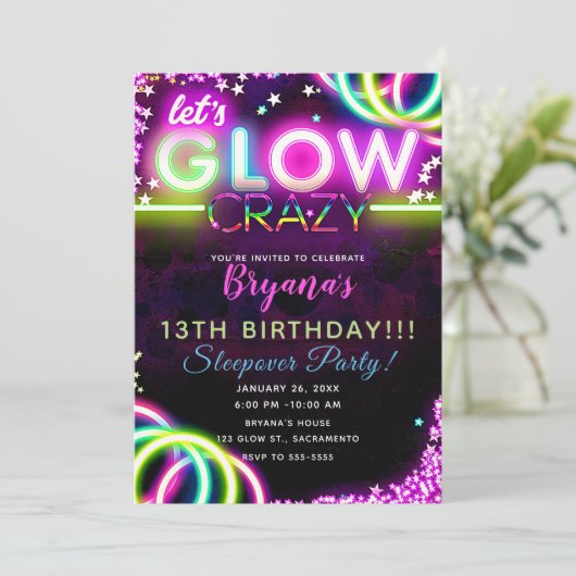 Invitation Fou de Neon fou Fou Fou Fou Fête d'Anniversaire (Debout devant)