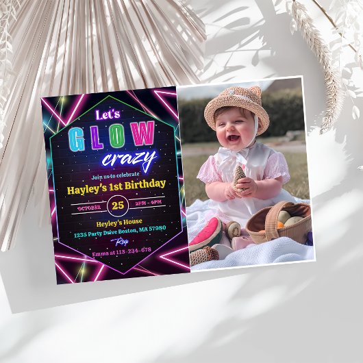 Invitation Fou Fou Neon coloré photo d'anniversaire