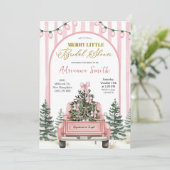 Invitation Fouet rose rayures joyeuse petite fête de mariage (Debout devant)