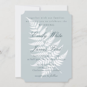 Invitation Fougère Blanche Bleu Glacé 5x7 Billet Mariage