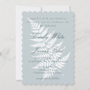 Invitation Fougère Blanche Bleu Glacé 5x7 Mariage à Bord Scal