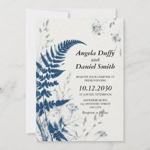 Invitation Fougère comprimée minimaliste cyanotype
