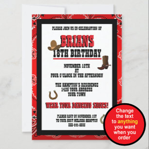 Invitation Foulard Paisley Rouge & Noir Western Anniversaire