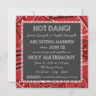Invitation Foulard rouge rustique mariage tableau noir