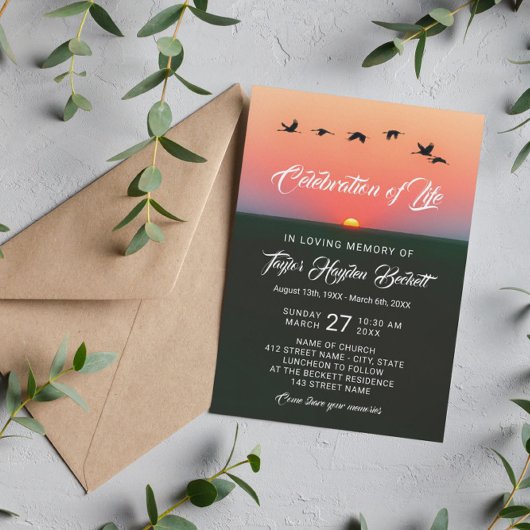 Invitation Foule d'oiseaux au lever du soleil Fête de la vie