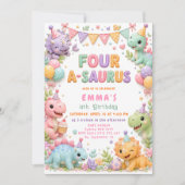 Invitation Four-A-Saurus 4e fête d'anniversaire fille dinosau (Devant)