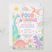 Invitation Four A Saurus Pastel Dinosaur 4e Anniversaire (Devant)