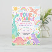 Invitation Four A Saurus Pastel Dinosaur 4e Anniversaire (Debout devant)
