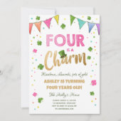 Invitation Four est un charme St. Patrick's Day Girl Birthday (Devant)